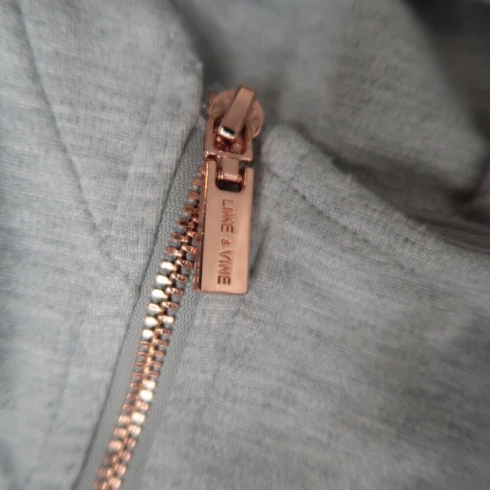 Lime & Vine Short Sleeve Grey Hoodie Multi Zip Front Sweater Women's Medium - Picture 12 of 16